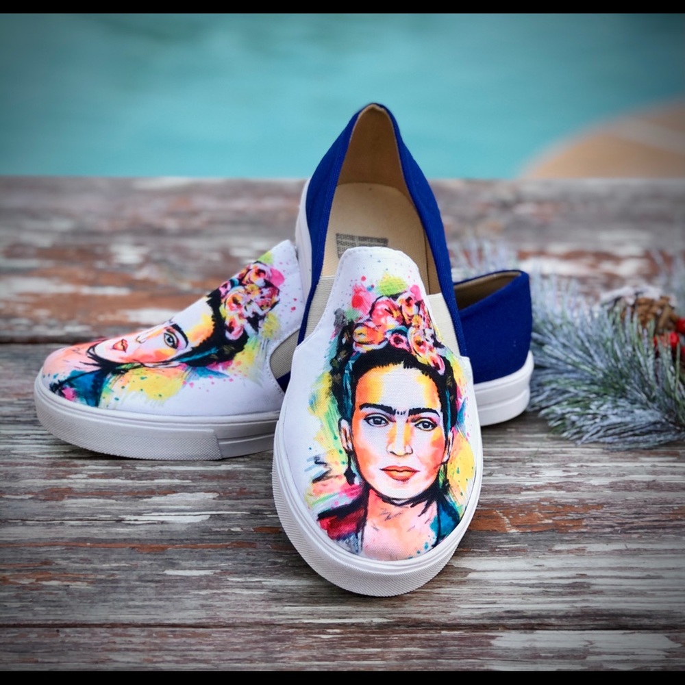 Frida Kahlo Canvas Flats/Loafers Blue